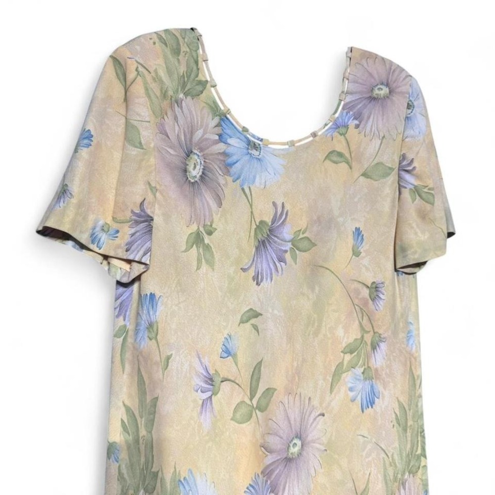 Vintage Floral Shift Dress Women's Size 16 Liz Claiborne Yellow Dainty Cottage - Picture 3 of 8